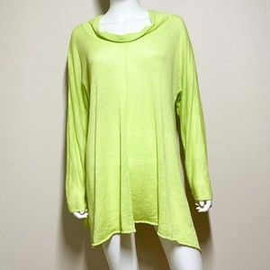 OSKA 100% Linen Lime Green Knit Tunic Sweater 2 US 8/10 Long Sleeve Cowl Neck